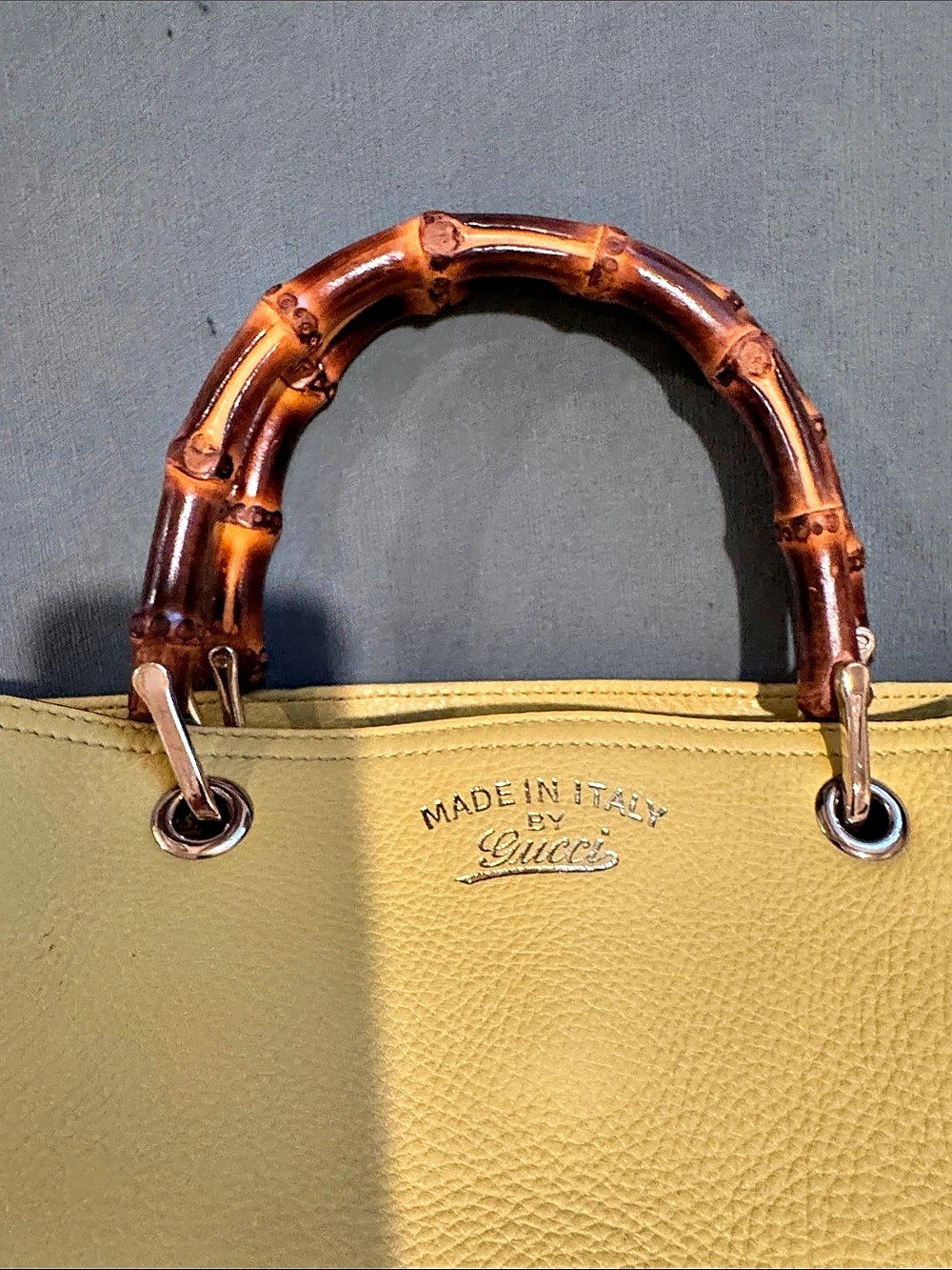 Like New Gucci Bamboo Tote Cellarius Leather Tote in Yellow - Picture 3 of 7